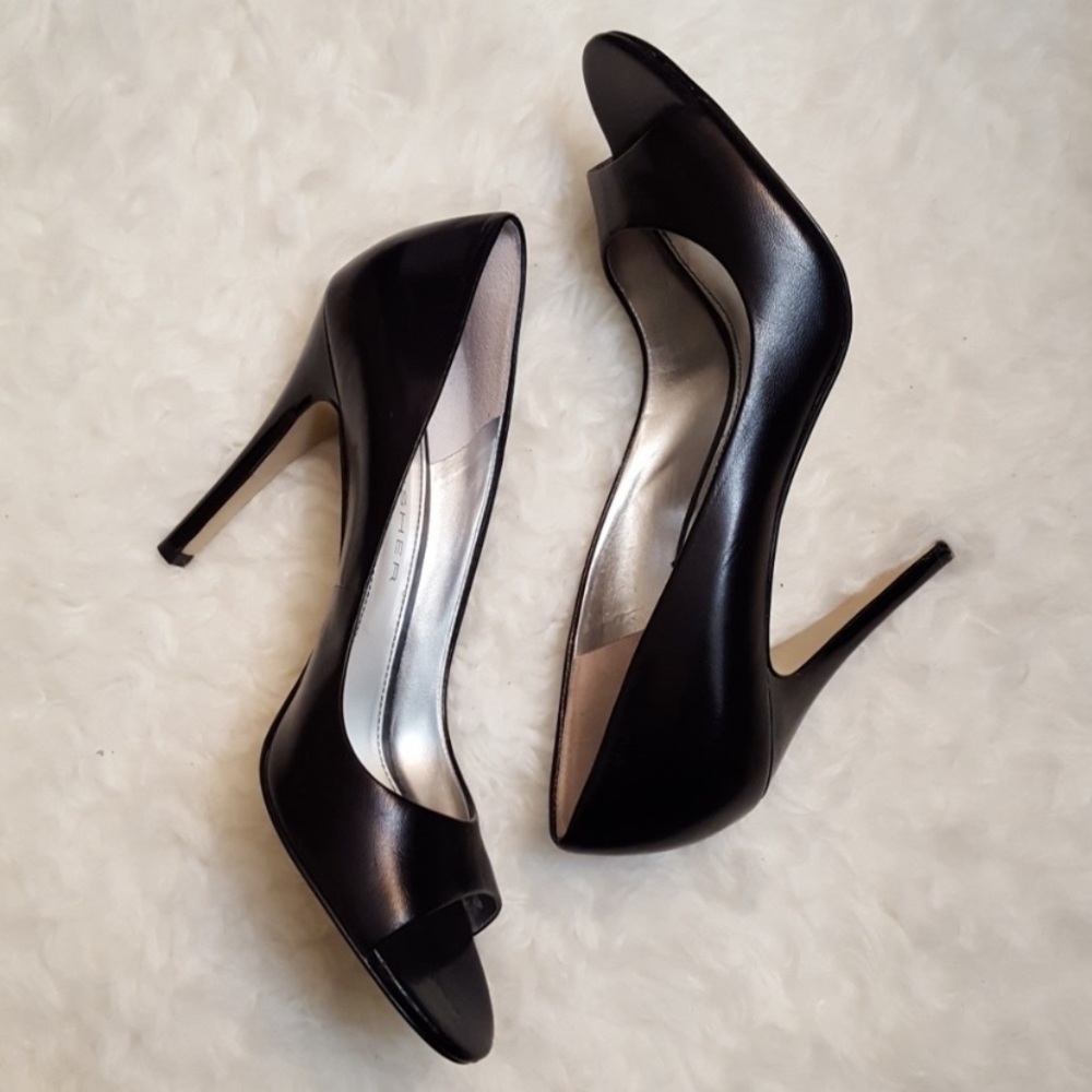 Peep Toe Stilettos, Soft Black Leather